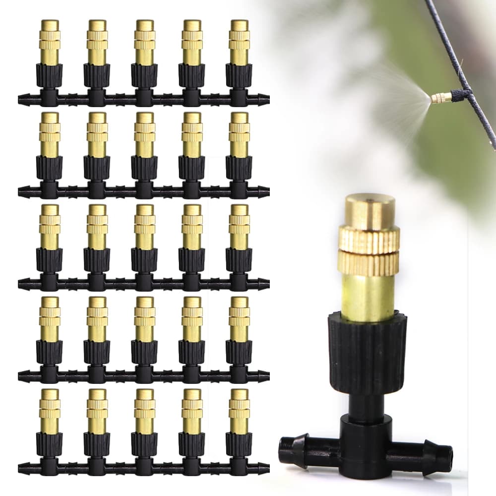 10-100 pezzi ugelli Spray in ottone regolabili con giunto a t da 1/4 "per giardino serra prato 4/7mm tubo nebulizzatore irrigatore