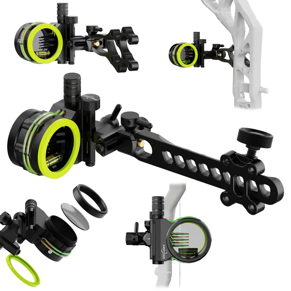 Mirino per Arco Compound da Caccia a 5 Pin in Lega CNC 0.019 con Fibra Ottica, Accessorio Portatile per Tiro con l'Arco e Caccia con Lente 4X6X8X