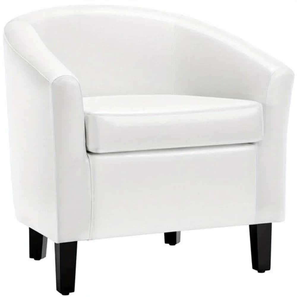 Poltrone a Botte in Ecopelle Bianca, Moderne e Comode Poltrone Club con Robuste Gambe in Legno per Camera da Letto/Lettura/Soggiorno/Sala d'Attesa