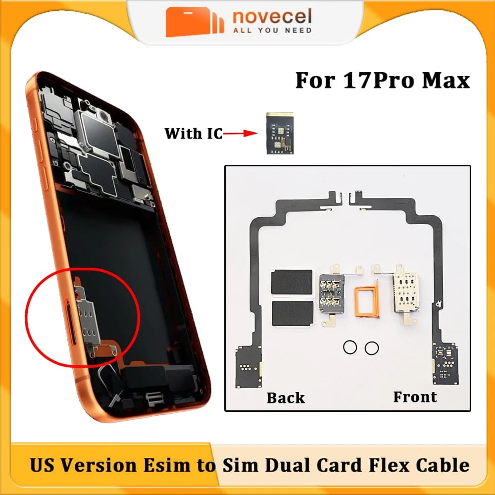 Per iPhone 17 Pro Max Versione USA: Cavo Flessibile di Conversione da eSIM a Dual SIM + Slot Scheda + Vassoio SIM + Super Snow IC + Adesivo + Strumenti di Riparazione