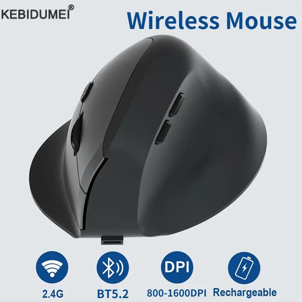 Mouse wireless ergonomico verticale Mouse USB ricaricabile Bluetooth 2.4G 1600 DPI 6 pulsanti muti per computer portatile tablet MacBook