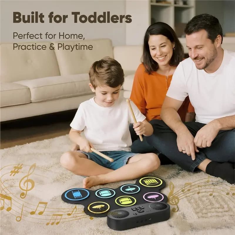 X18A-Set di batteria elettronica con bacchette e pedali - Kit di batteria per pratica portatile, set di batteria elettrica BT per regalo per bambini