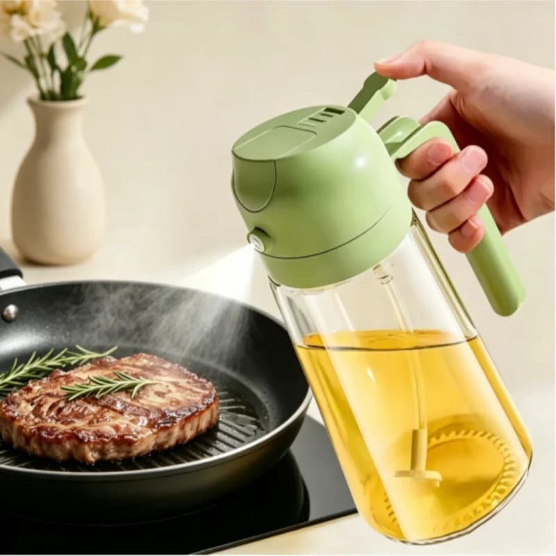 Spruzzatore d'olio in vetro per uso alimentare, a doppio uso, per uso domestico, ideale per friggitrice ad aria, utensile da cucina per friggere.