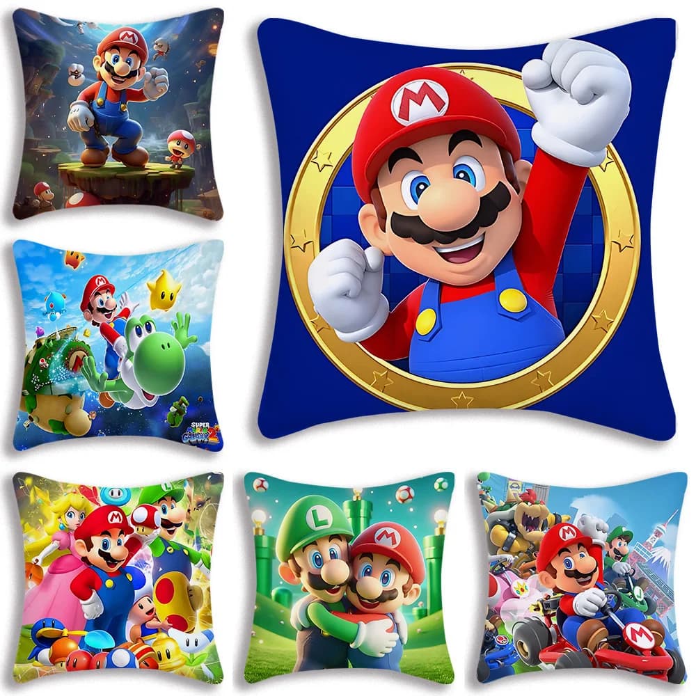 Cushion linings Cartoon game for sofa M-Marios Decorative for home Print for front-back Cute plush short pillow sheet