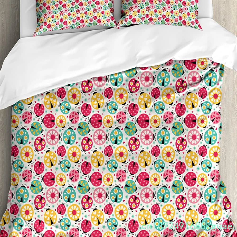 Ladybugs Bedding Set Comforter Duvet Cover Pillow Shams Abstract Bug Pattern With Many Different De Bedding Cover Double Bed Set