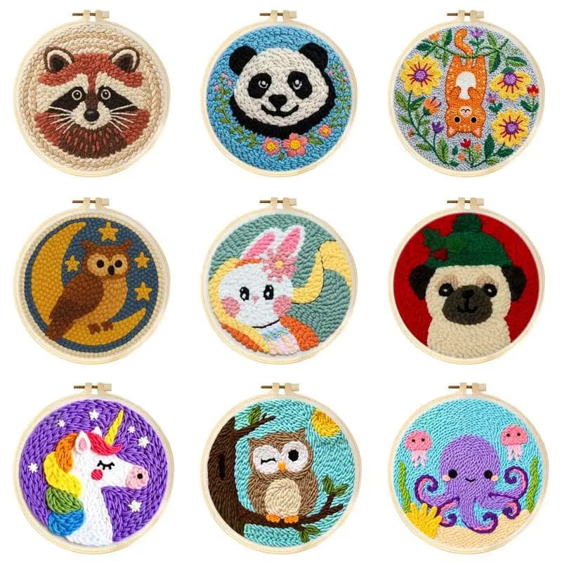 DIY Punch Needle Embroidery Kits For Beginner Craft Punch Needle Set Rug Tufting for Starter Kits Animal Pattern Fabric Yarn Hoo