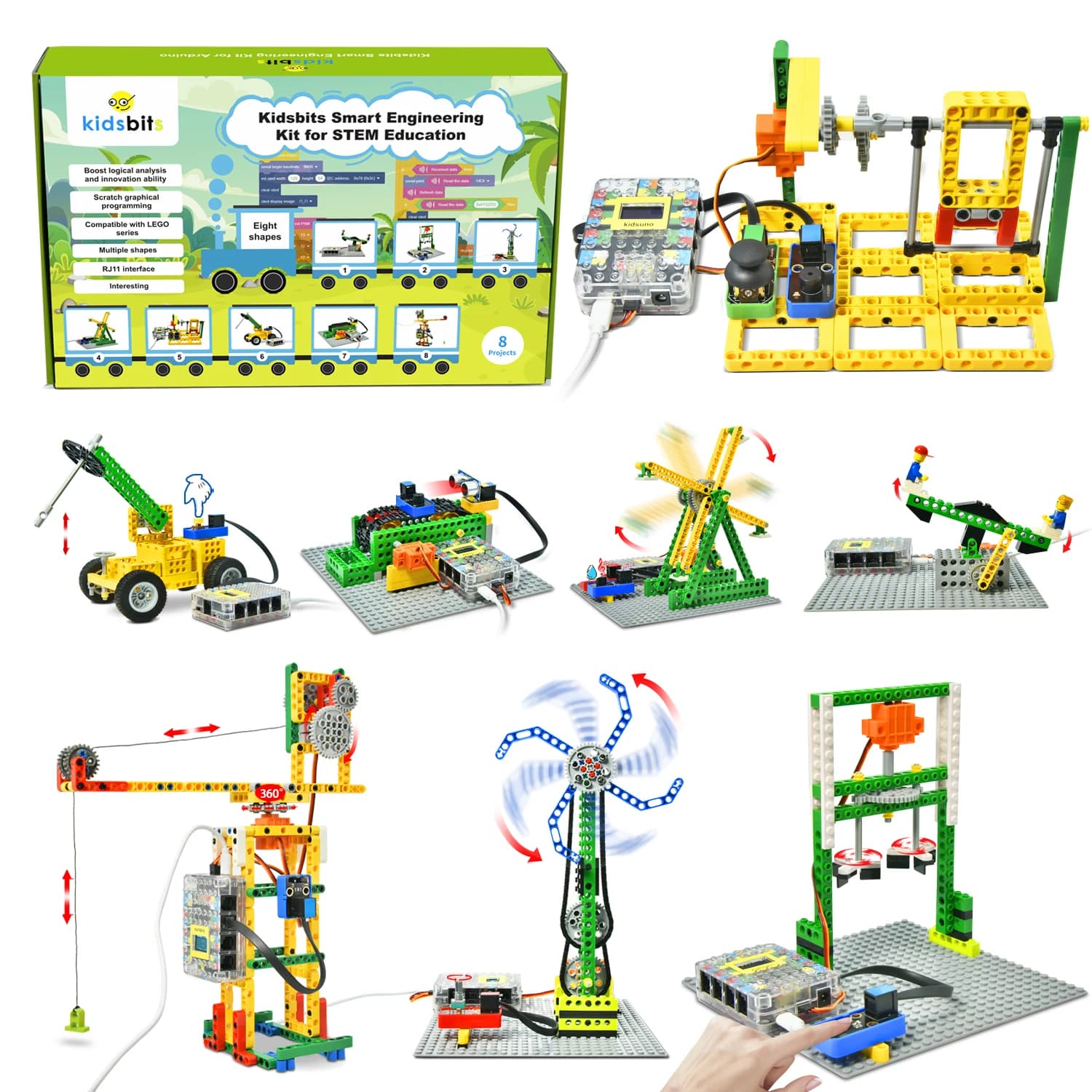 Kit di Ingegneria Smart Keyestudio Kidsbits per Arduino Compatibile con Serie Lego Supporta Programmazione Scratch Kit Elettronico Fai-da-Te