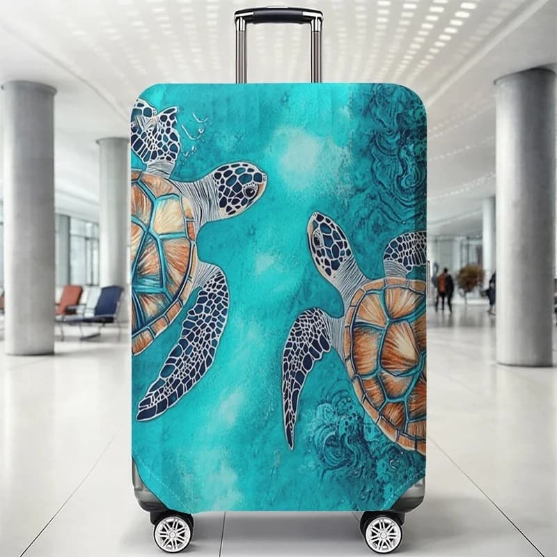 Double Turtle Deep-Sea Pattern Luggage Protection Cover, Suitable for 18-32 Inch Covers, Handle Gloves, Travel Accessory