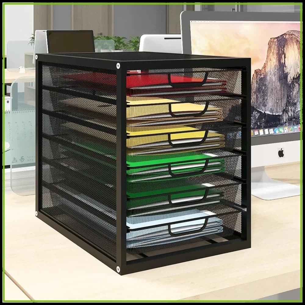 Organizzatore da scrivania a 6 livelli in rete con cassetti scorrevoli, classificatore di documenti per ufficio domestico, formato lettera, nero