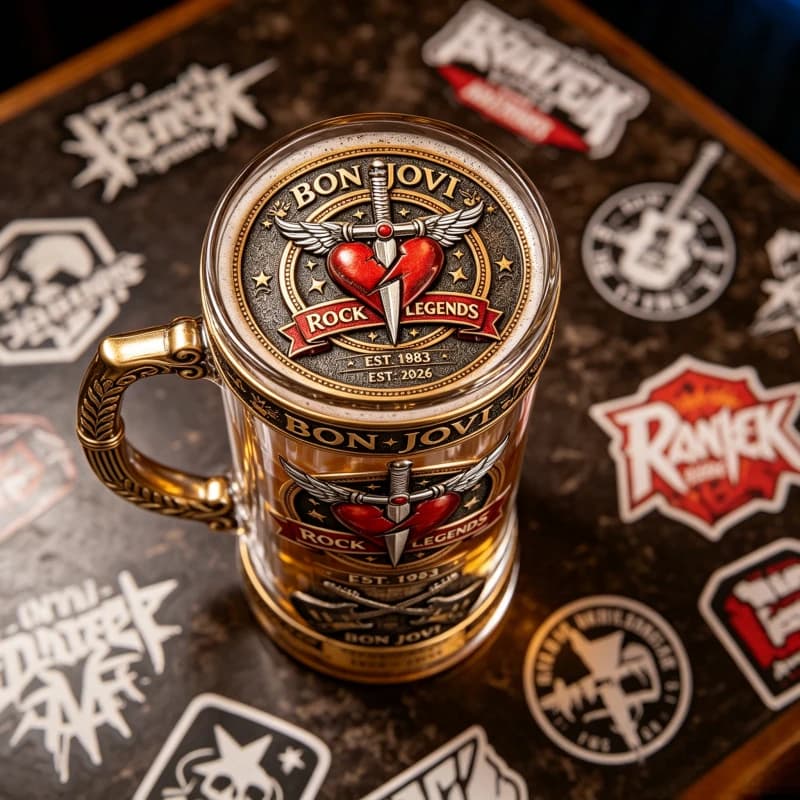 Boccale da Birra Bon Jovi 1983-2026, Tazza in Vetro da Collezione per Fan dei Leggendari Gruppi Heavy Metal