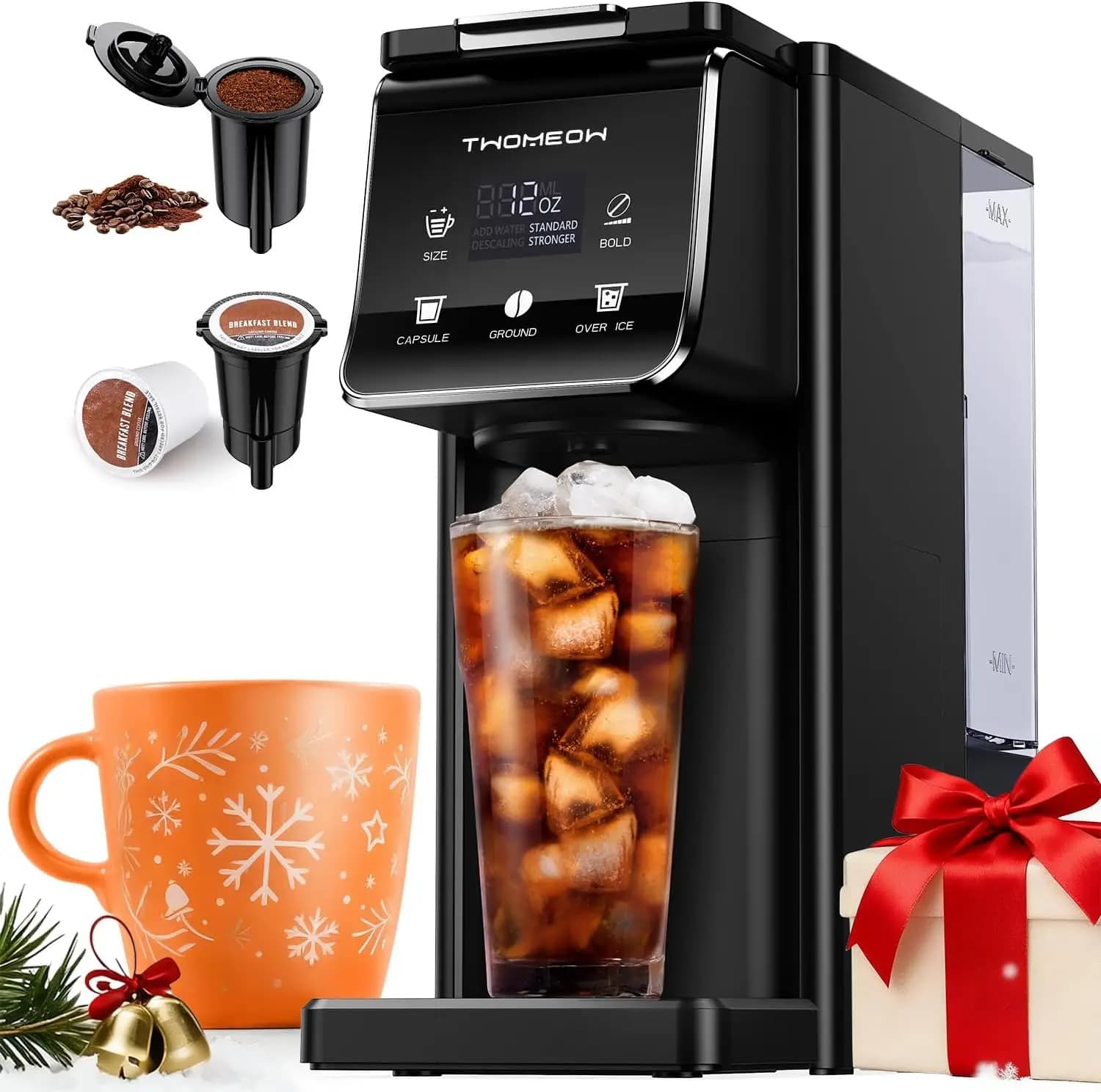 Macchina per Caffè Monodose con Impostazione Concentrata, Compatibile con K-Cups e Caffè Macinato, Serbatoio Rimovibile da 52 Oz, Diverse Dosi di Preparazione