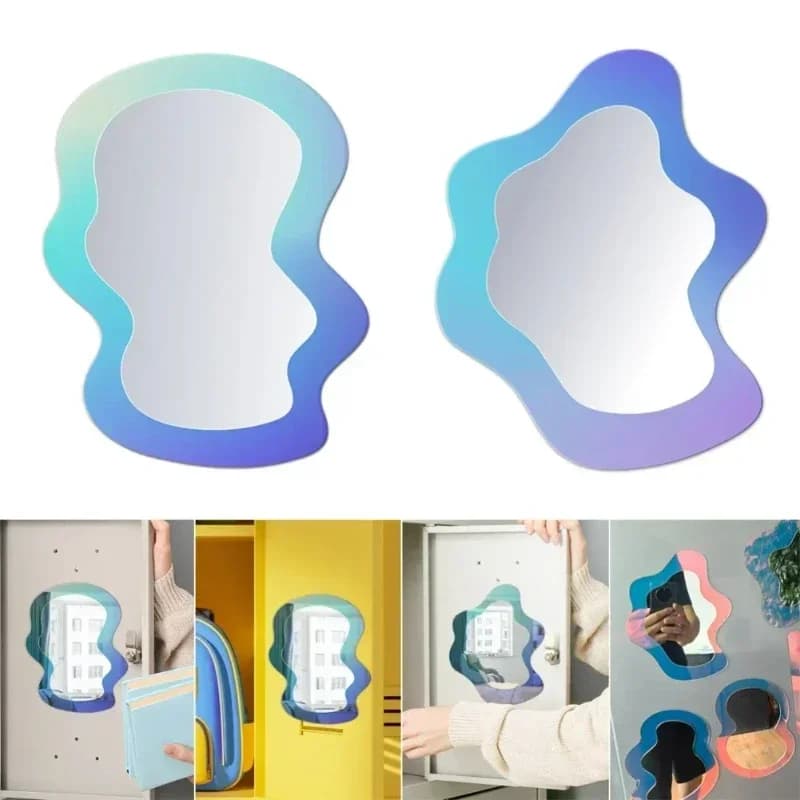Magnetic Geometric Pattern Mirror Creative Home Essential New School Bathroom Fridge Cabinet Decorative Makeup Mirror for Locker