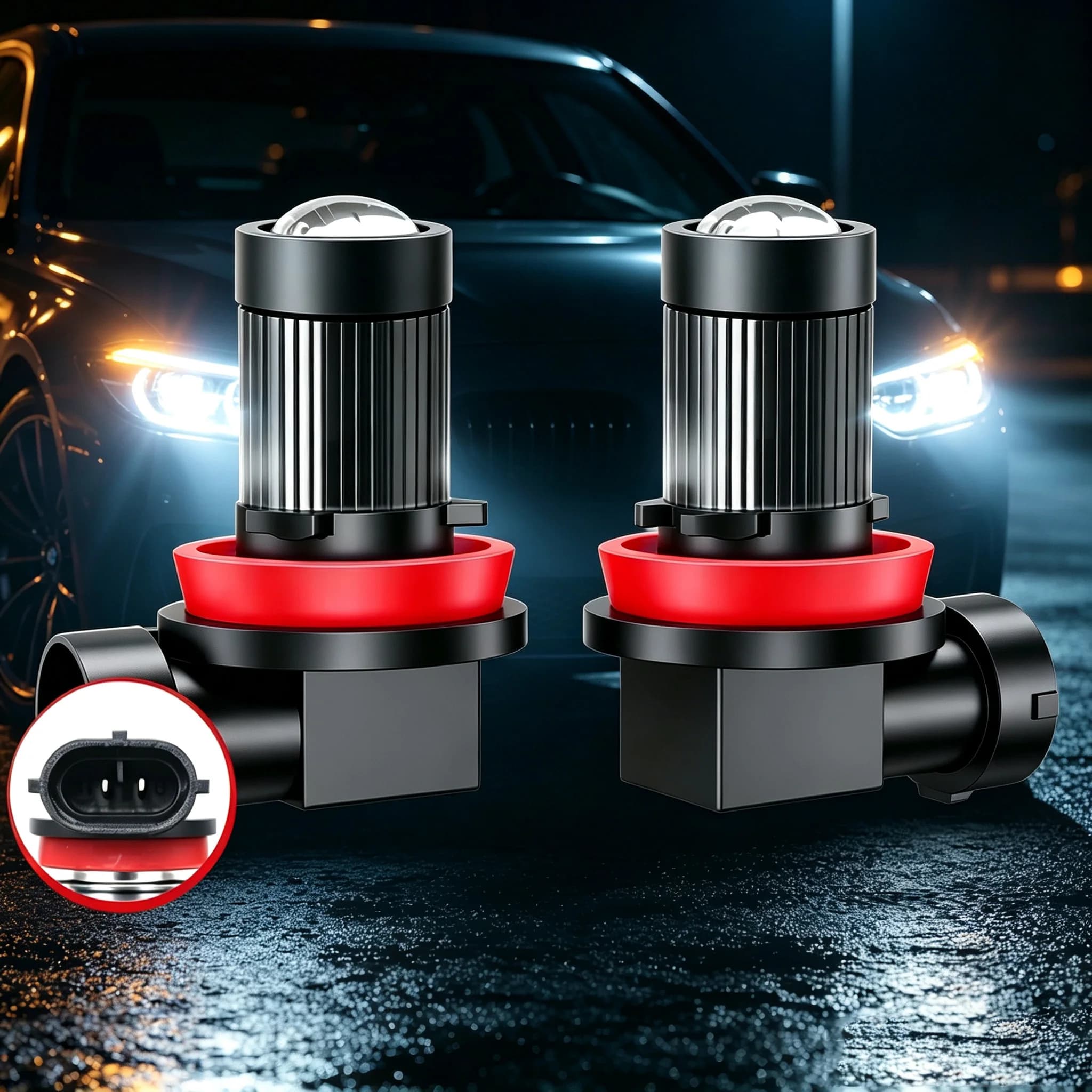 New H11 H16JP LED Headlight Mini Lens Projector H7 H4 H9 HB3 9006 HB4 H8 50000LM 1:1 Mini Wireless Plug&Play Fog Light Turbo