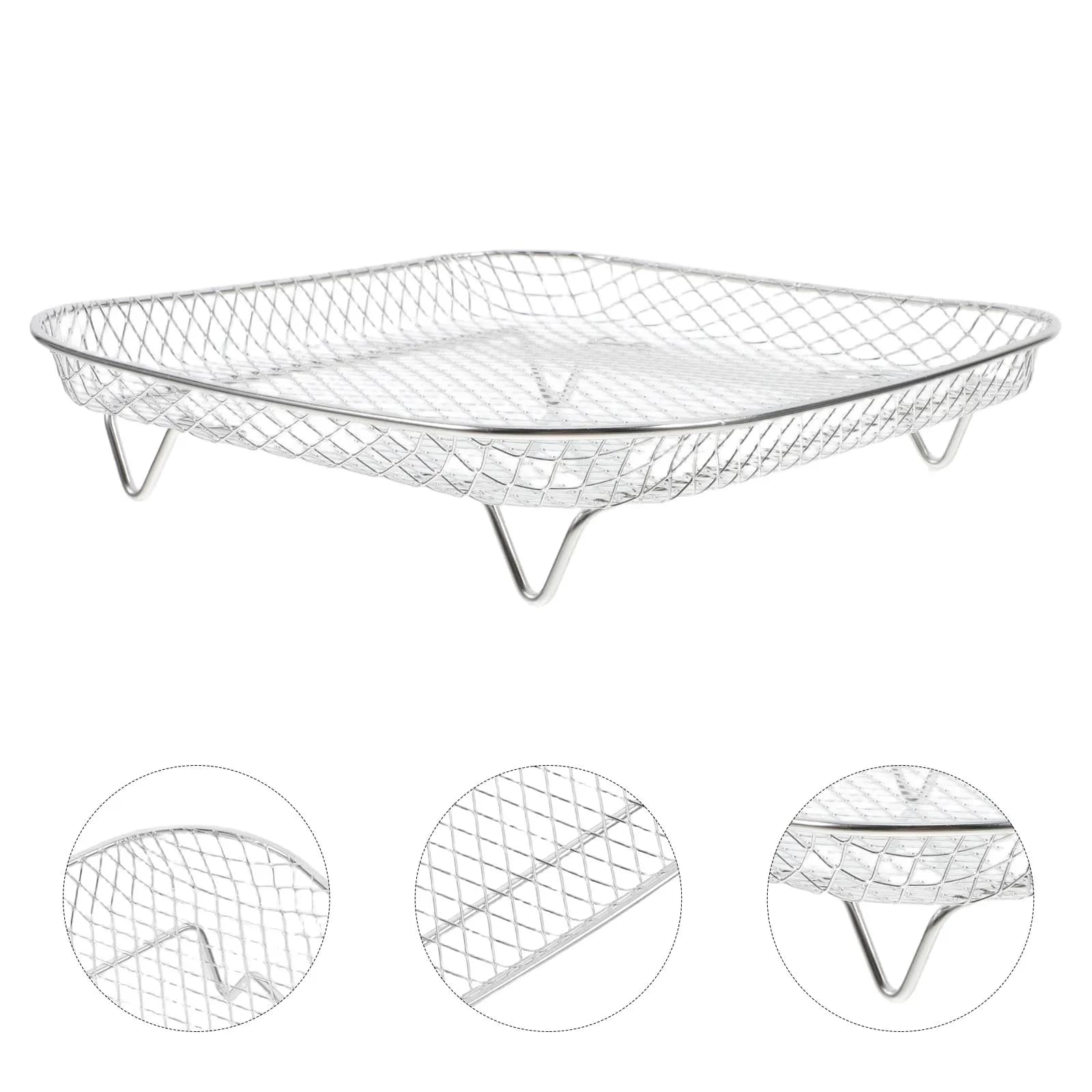 Stainless Steel Air Fryer Rack Single Layer Basket Oven Roasting Grilling Baking Oil Drain Mesh Dehydrating Tray