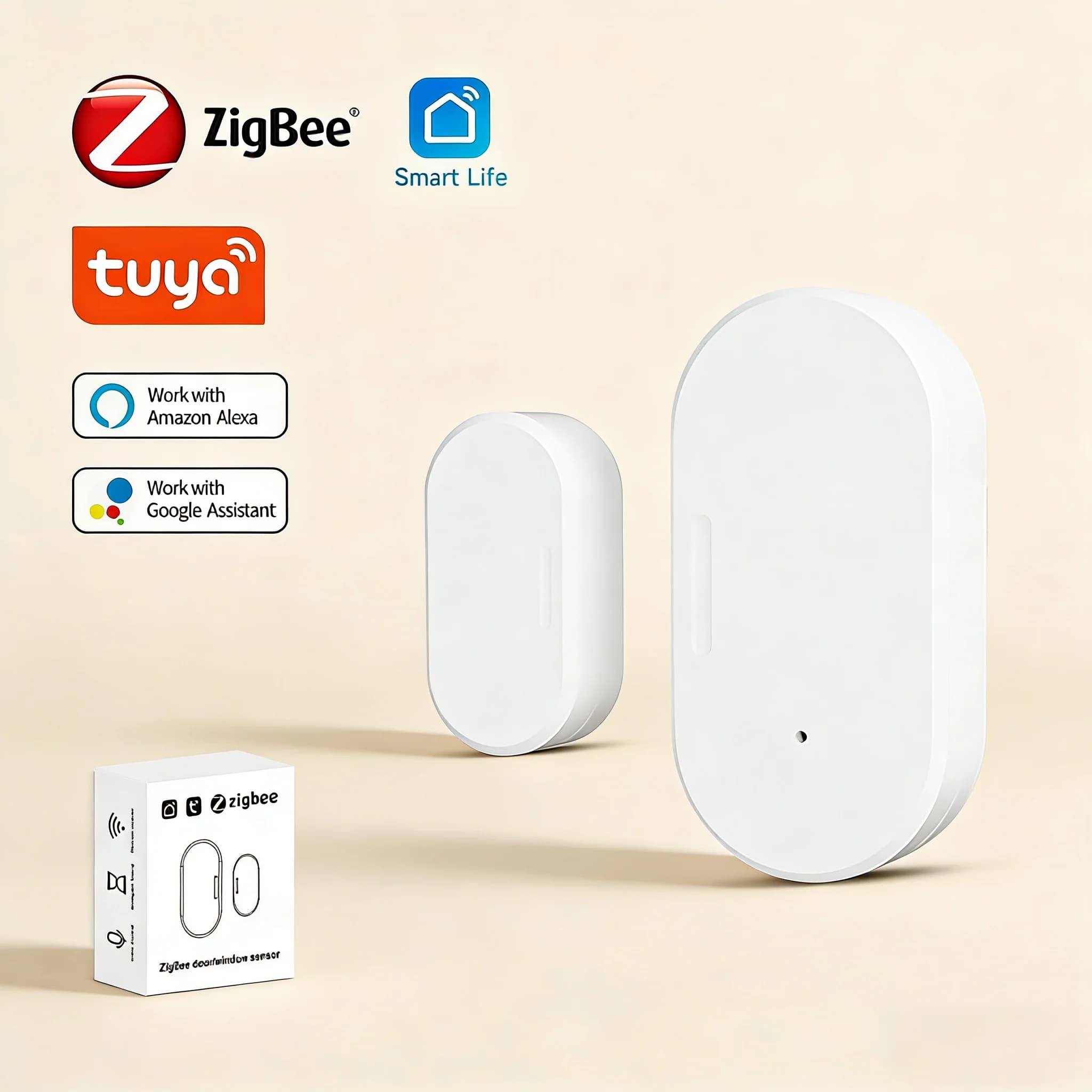 Sensore di contatto per porte e finestre Tuya Zigbee, allarme di sicurezza per la casa intelligente, controllo tramite app Smart Life, compatibile con Alexa Google Z2M