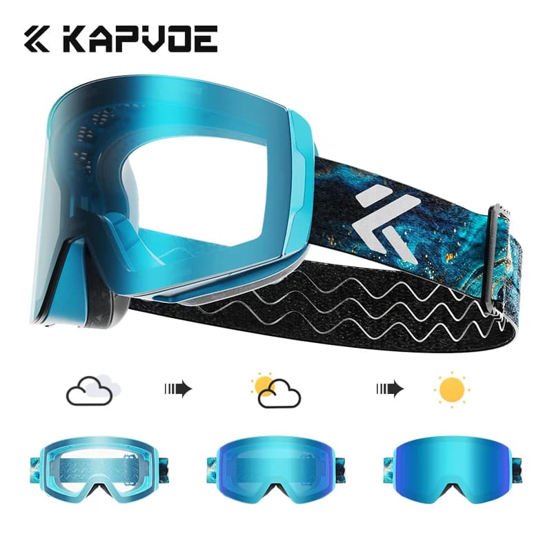 KAPVOE Occhiali da sci fotocromatici Doppi strati Lenti Anti-appannamento UV400 Grandi occhiali da sci Sci invernale Snowboard Uomo Donna Occhiali da neve