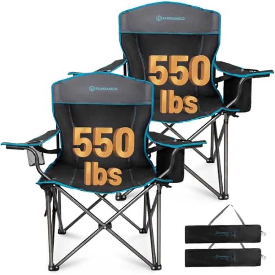 Sedia da campeggio oversize 550 libbre, pieghevole e portatile, resistente, con supporto lombare imbottito e porta bicchieri per 4 lattine