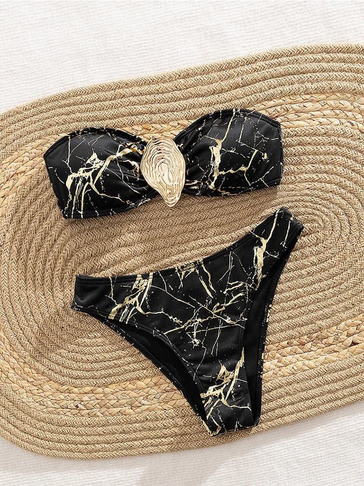 Sexy Two Piece Swimwear With Strapless Print, Women's Divided Swimwear, Brazilian Bikini Beach 2026, New Backless Bikini for All Seasons, Set 2 Pieces