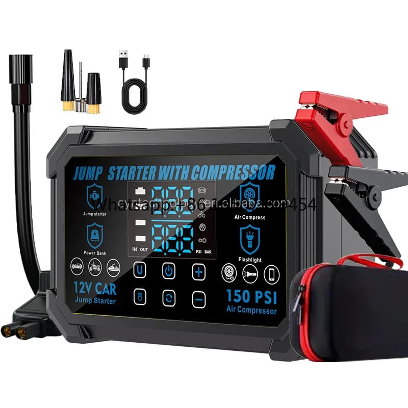 Avviatore di Emergenza Portatile 4-in-1 da 2000A con Compressore d'Aria, Gonfiatore Pneumatici e Power Bank 12V al Litio Polimero da 22200mWh