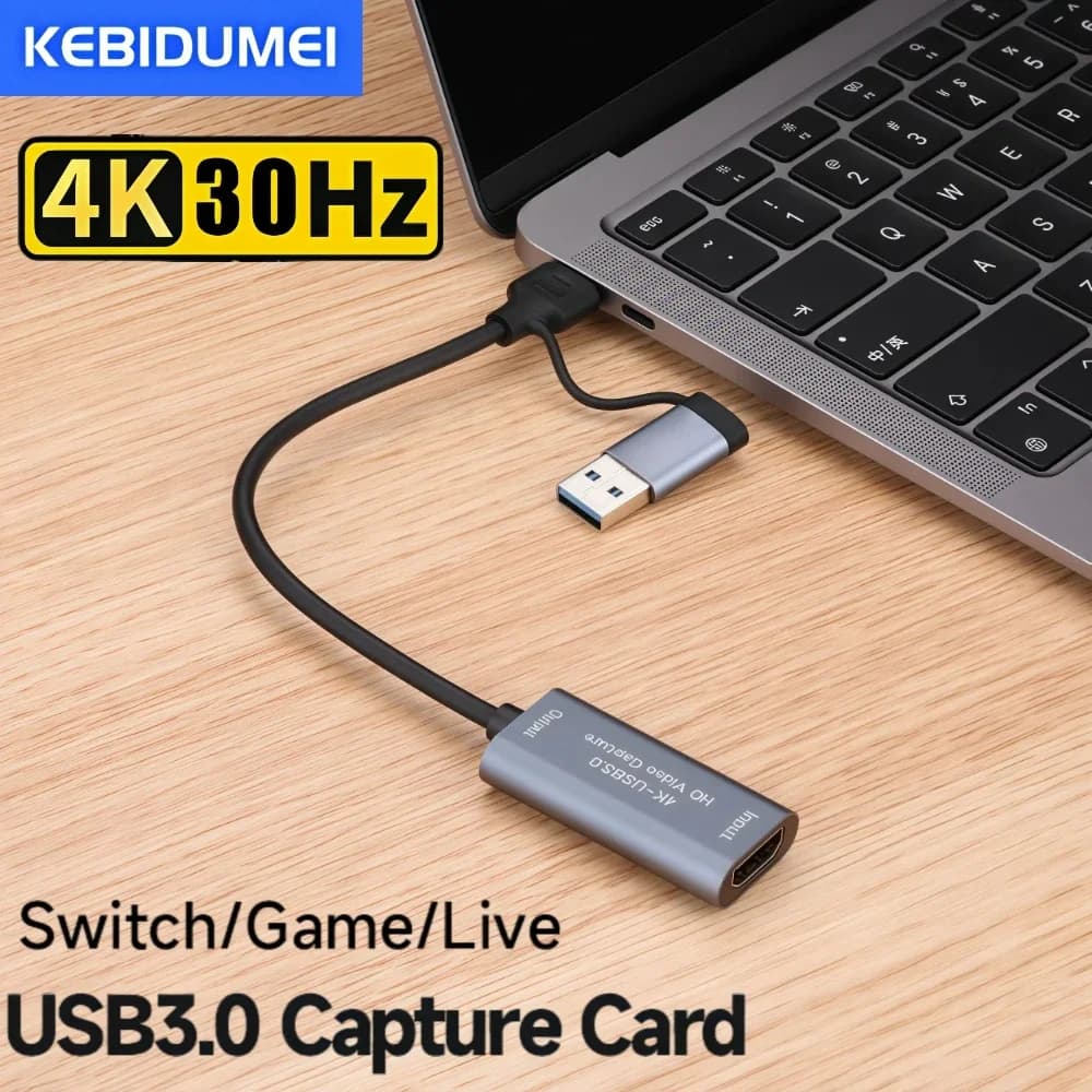 Scheda di acquisizione video 2 in 1 4K Compatibile con HDMI a USB 3.0 Tipo C Acquisizione video per fotocamera in streaming live Switch di registrazione di giochi PC