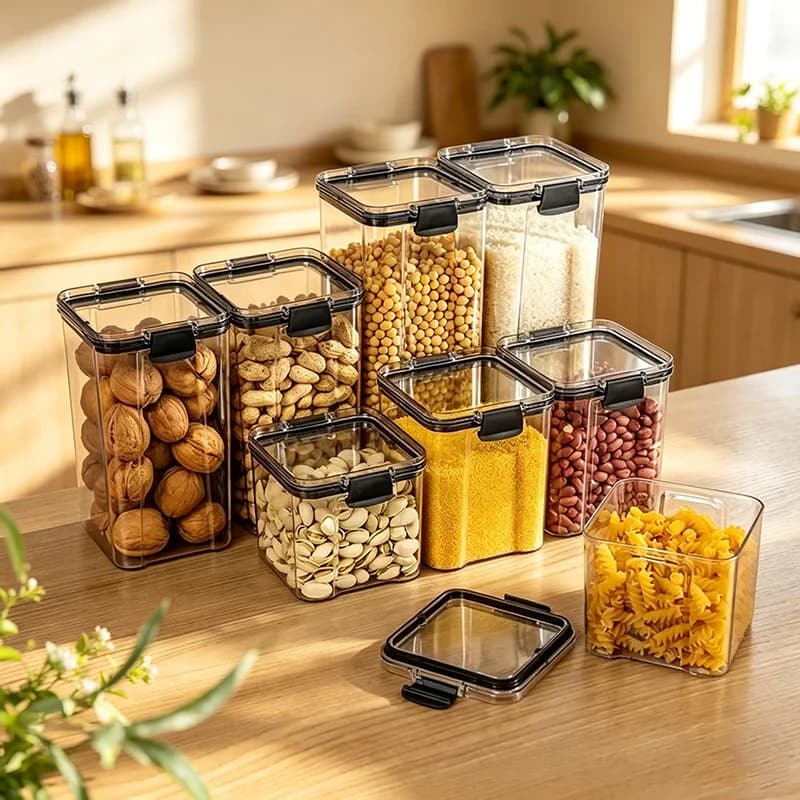 460-1800ml Stackable Sealed Plastic Food Storage Containers Kitchen Multigrain Dried Fruit Tea Airtight Storage Jars Set