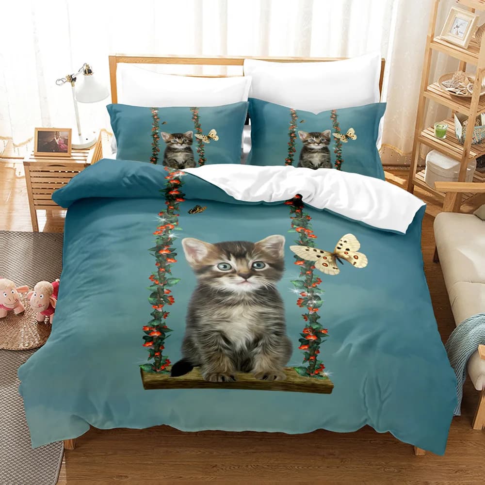 Set biancheria da letto gatto arancione Set copripiumino king size king size in poliestere spazzolato morbido stampato in 3D regalo per bambini ragazzi ragazze