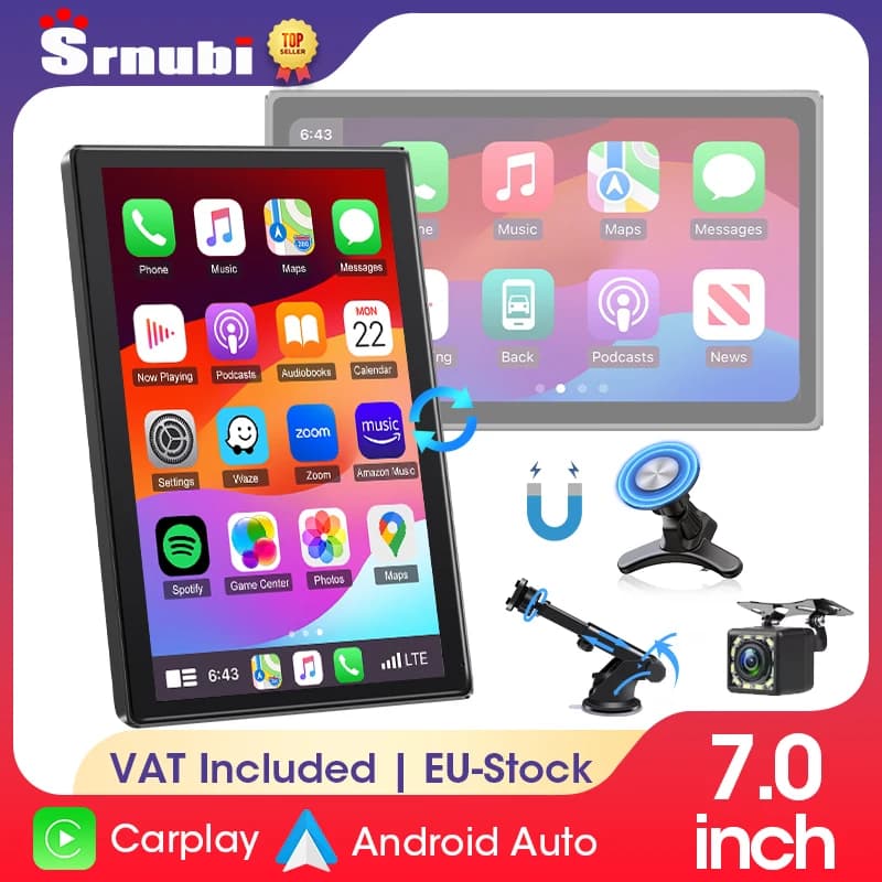 Nuovo schermo Carplay da 7 pollici per auto Carplay wireless Android Auto Schermo orizzontale e verticale Navigazione GPS Autoradio portatile