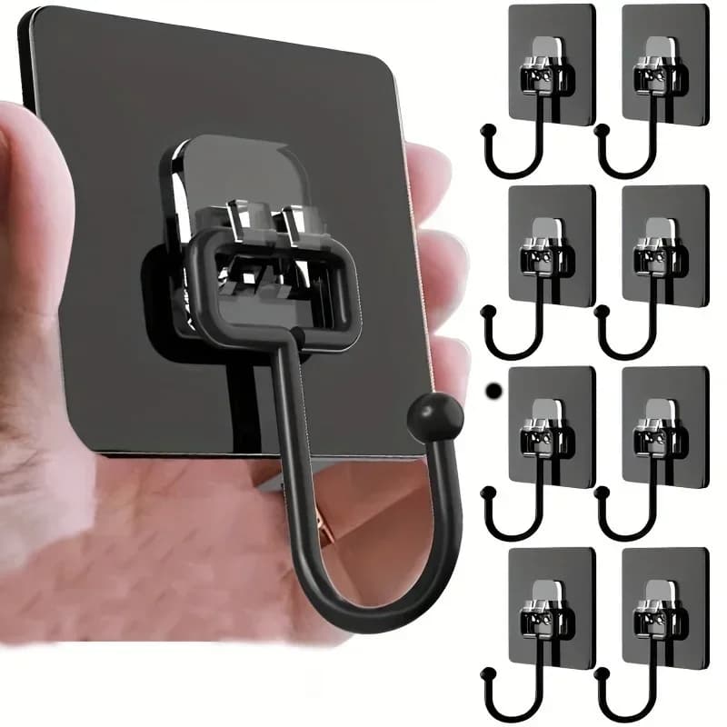 Non‑Punching Self Adhesive Wall Hooks 5/10pcs Strong Sticky No Trace Hanging Holder for Kitchen Bathroom Towel Bag Storage