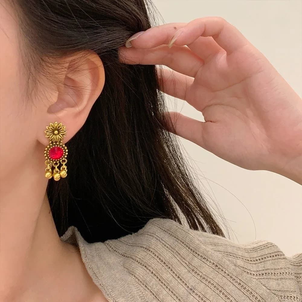 Beads Tassel Jewelry Set Rhinestone Hollowed Out Necklace Earrings Set Exaggeration Ethnic Style Women Jewelry Set Gifts