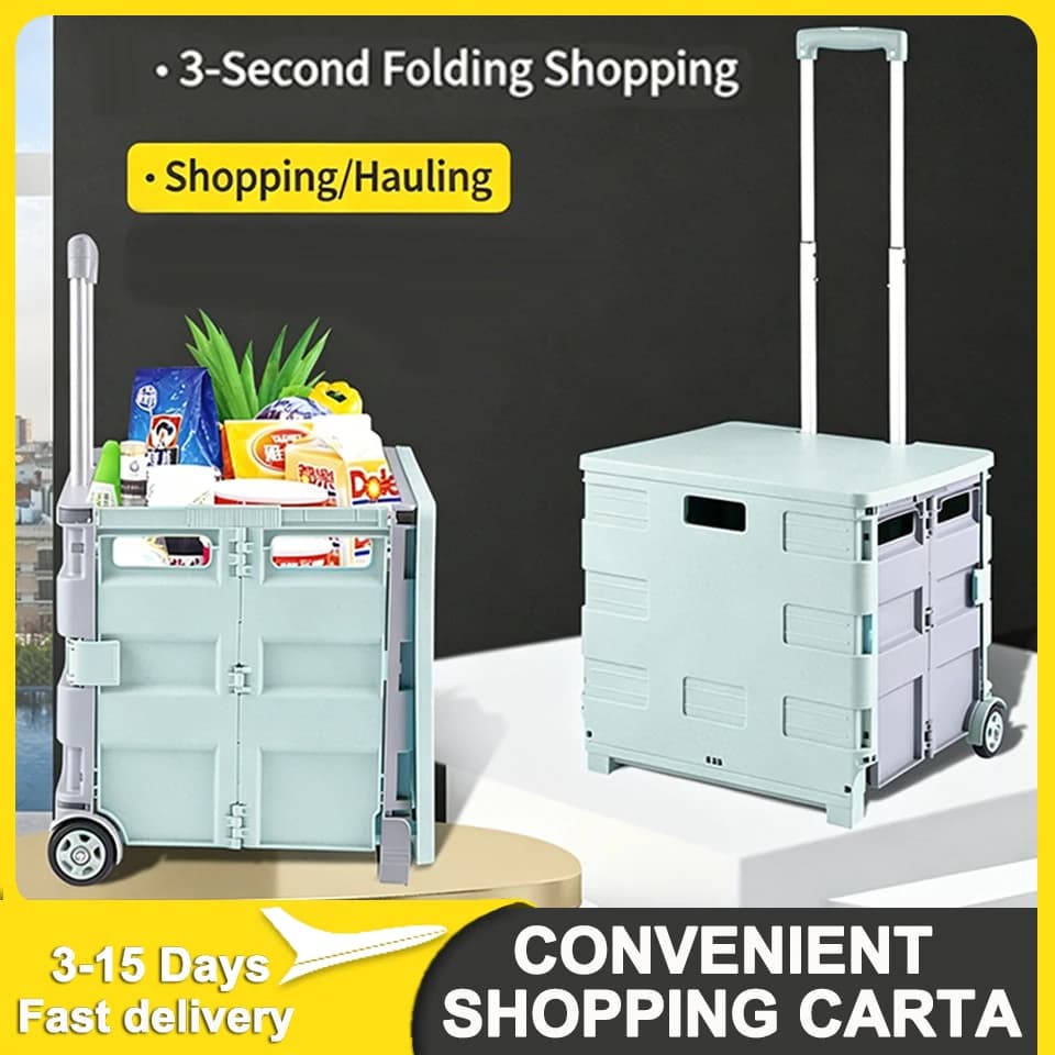 25L 5S Quick Folding Lightweight Shopping Trolley Snack Rack 2 Rotate Wheels Climb Stairs Grocery Camping Picnic Travel Veg Bung