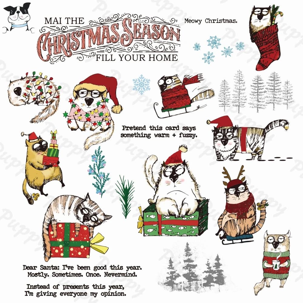 CUPPY STAMP Christmas Cat Gift Tree Nuovi francobolli trasparenti Fustelle in metallo Decorazione per album Modello di goffratura Album di carte fai da te