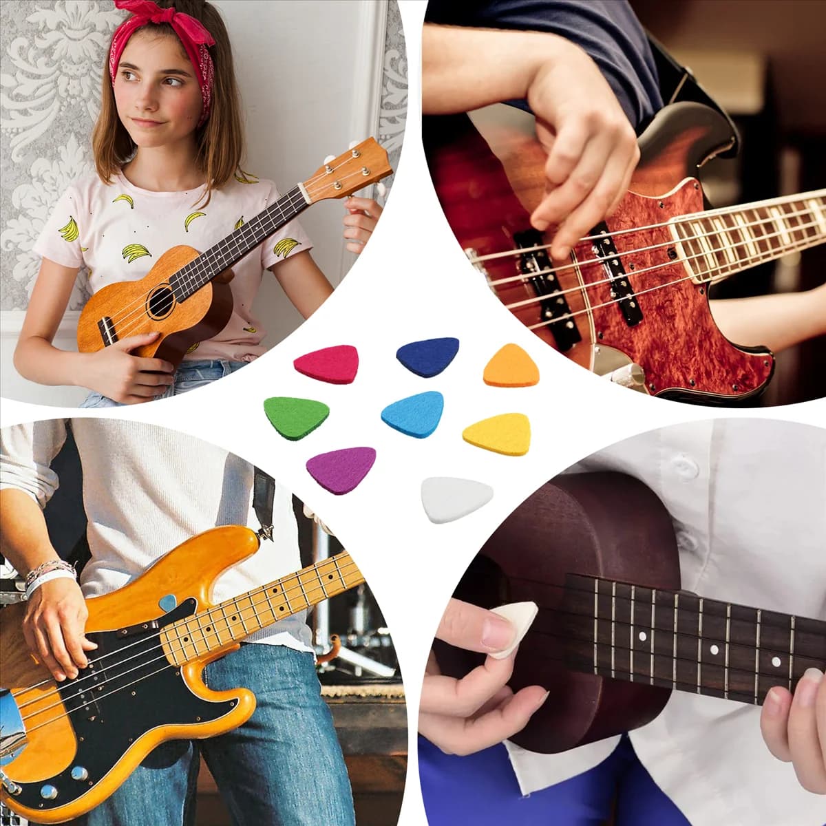 XFDZ Plettri per Ukulele Plettri/Pettri in Feltro per Ukulele e Chitarra, 8 Pezzi Plettri per Chitarra, Multicolor