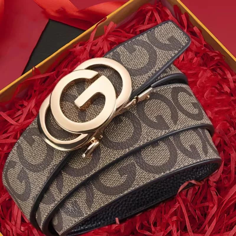 Men's Belt for Women Fashion Luxury Genuine Leather Embossed Belt with Letter G Automatic Alloy Buckle - Fashionable Accessory for Casual Jeans, Adjustable Business Casual Formal Belt