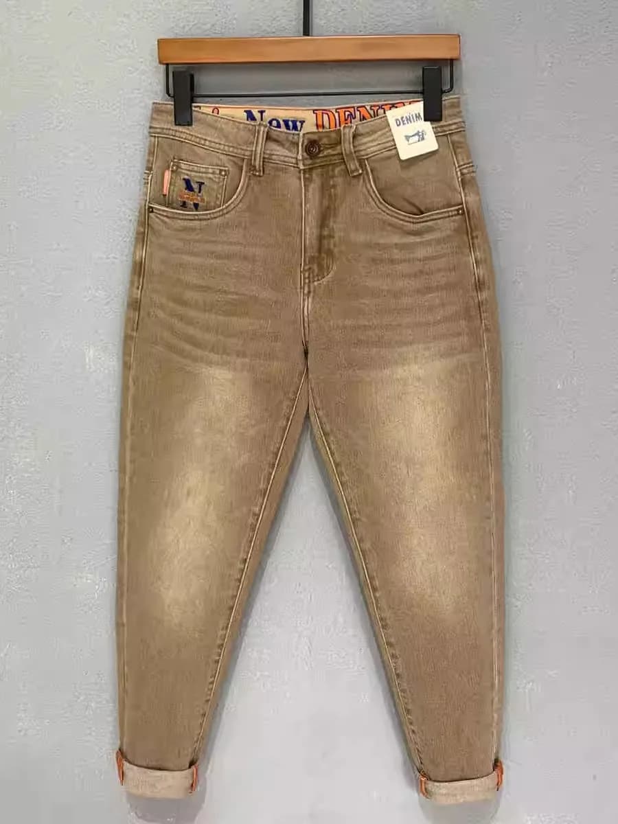 Jeans Casual da Uomo Lavati, Elasticizzati, Slim Fit, Pantaloni Lunghi, Trendy per Giovani, Resistenti all'Usura, Effetto Stone Washed con Dettagli Ricamati