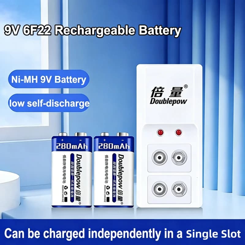 6F22 9V 280mAh Ni-MH Rechargeable Battery with Charger for Multimeter Metal Detector Smoke Alarm Microphone Toy Remote Control