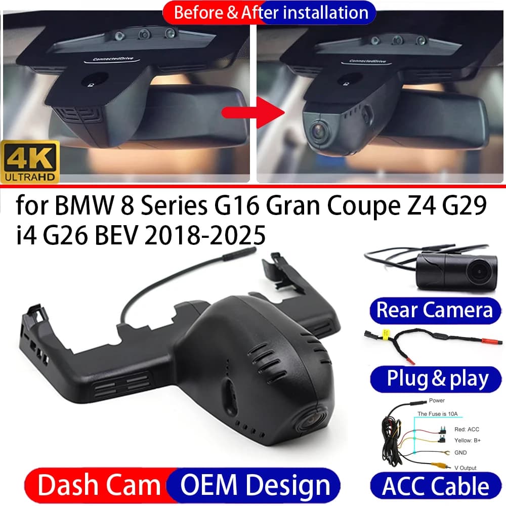 Dash Cam for BMW 8 Series G16 Gran Coupe Z4 G29 i4 G26 BEV 2018-2025 Front Rear 4K UHD Car DVR Driving Recorder Dashboard Camera