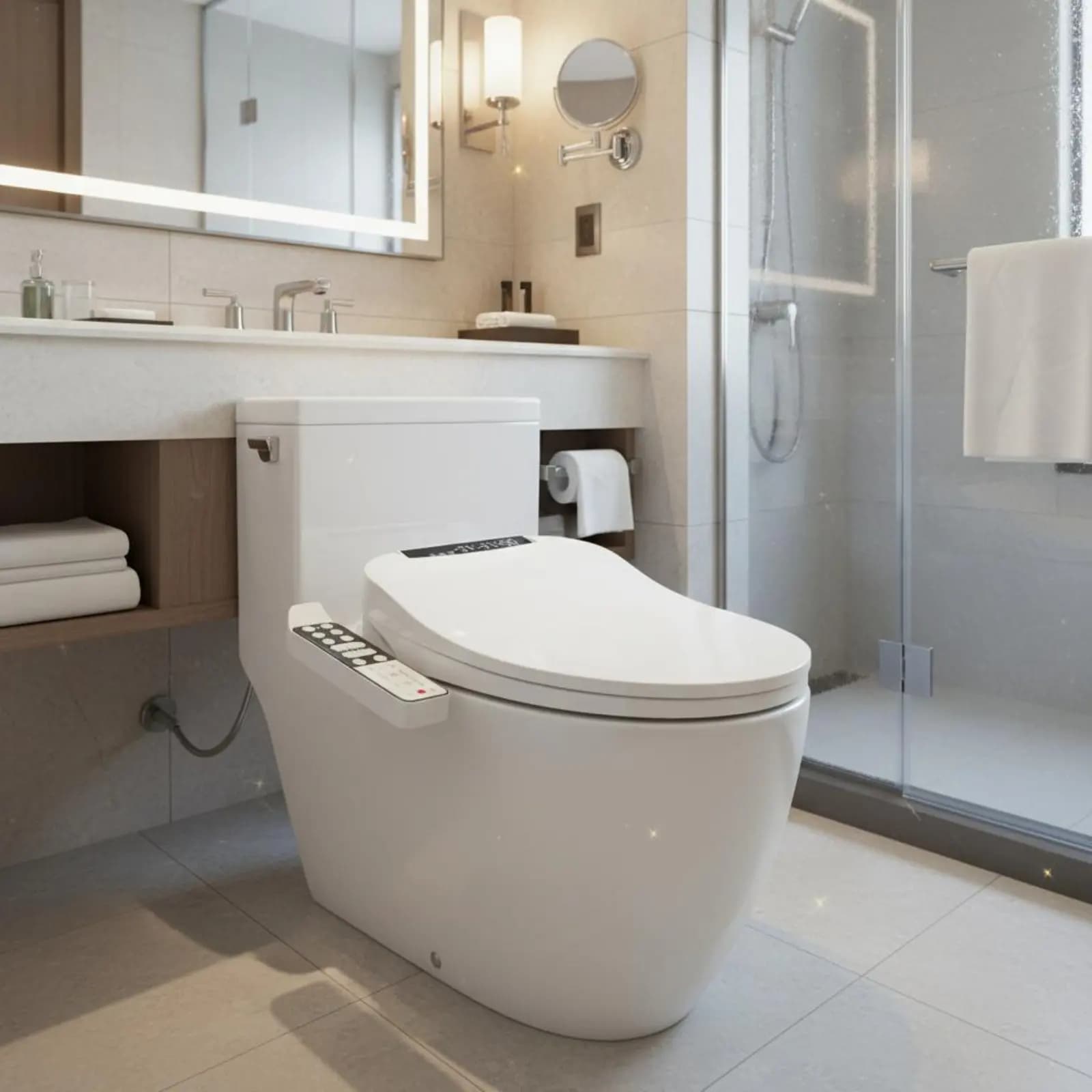 Sedile Bidet Automatico con Acqua Calda per Pulizia, Sedile Bidet Elettrico per Bagno, Temperatura Regolabile, Luce Notturna Automatica