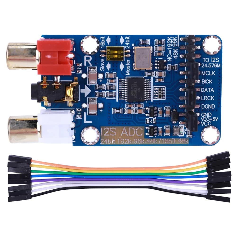 I2S ADC HiFi Audio Acquisition Card Module WM8782S Audio I2S Capture Card Module 24BIT 192K 96K 48K Support 3.5MM/RCA Input