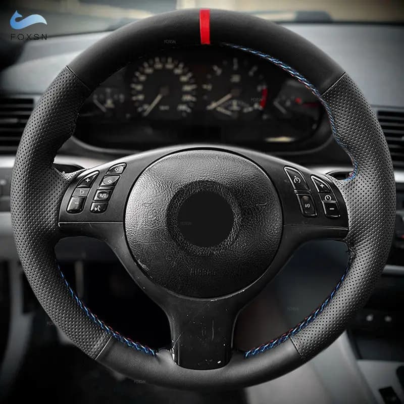 For BMW M Sport 3 5 Series E46 E39 M3 M5 Hand braid Cover for car Black Red perforated skin line blue red strip