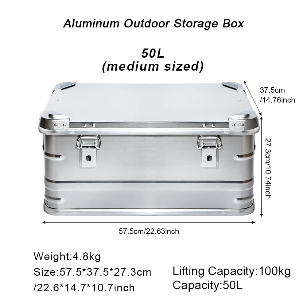 80L Outdoor Aluminum Alloy Storage Box Camping Picnic Travel Large Capacity Box Accessories Storage Bag Hiking Accessories