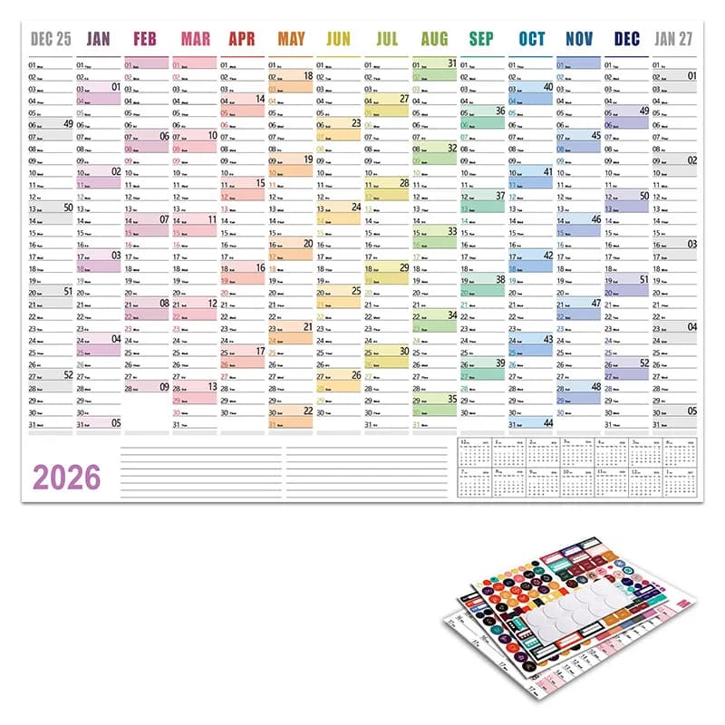 2026 Nuovo Calendario giornaliero annuale Pianificatore da parete Foglio di carta Piano di 365 giorni Pianificazione annuale da appendere Agenda settimanale Pad Mese 12