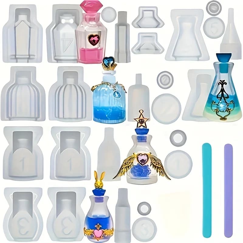 A Set Of 5 Perfume Bottle Resin Silicone Molds, Which Can Be Used for Resin Casting Kits, Home Decorations, Jewelry Earrings And Ornaments, Desktop Ornaments, Suitable for Beginners' DIY, Elegant And Generous