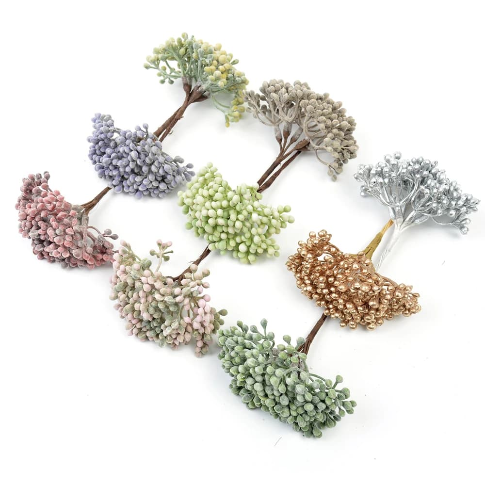 6Pcs/Bunch Artificial Flower Berries Stamens Bouquet Fake Plant for Home Decor Wedding Decorations DIY Craft Garland Accessories