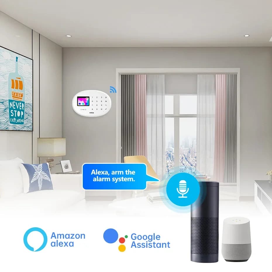 KERUI Allarme wireless Tuya, pannello di allarme domestico 4G/WIFI Batteria incorporata, sistema di allarme con impostazione programmata, con sensore PIR, W204