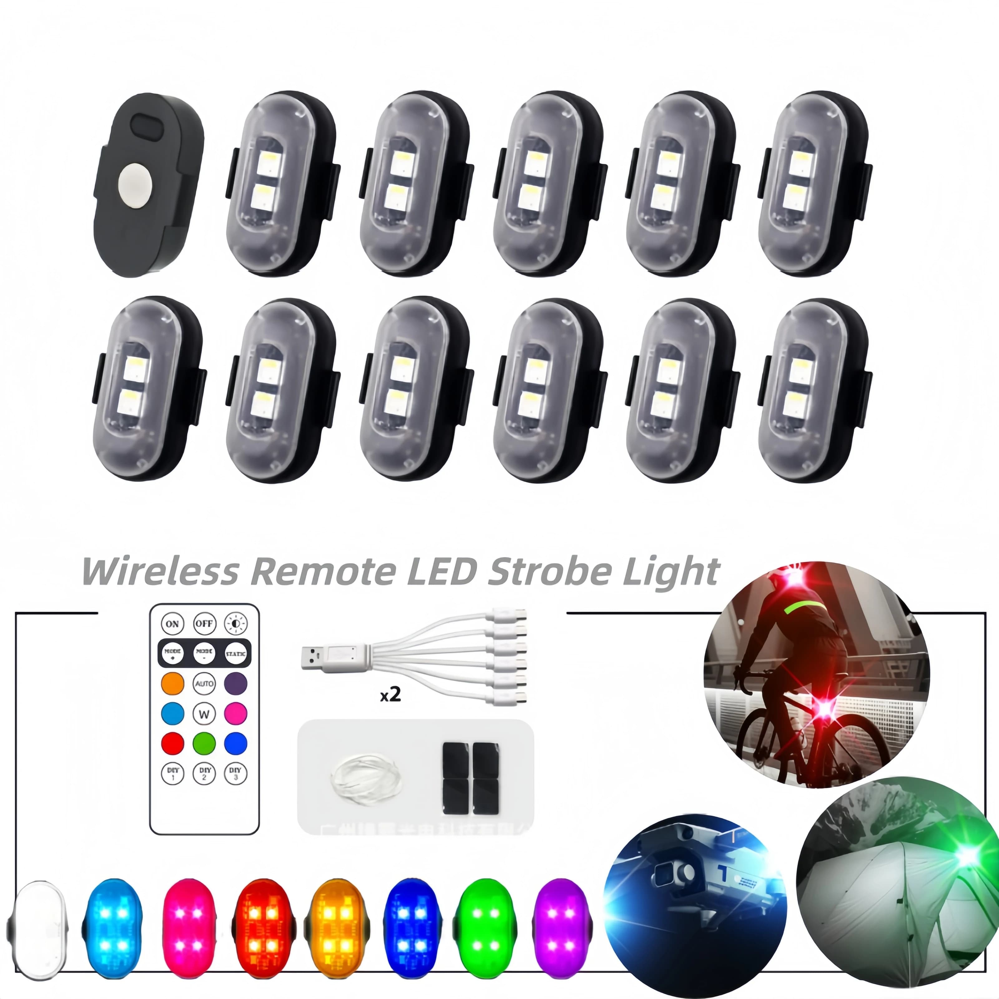Wireless Remote LED Stroboscopic Light 8 Colors Antique Warning Light USB Rechargeable Flashing Lamp for Motorcycle Bike for Car