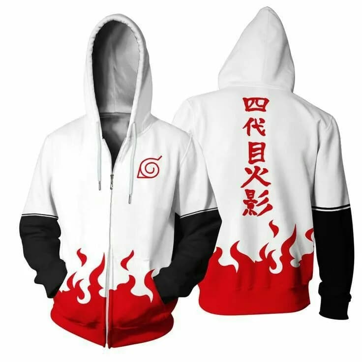 Naruto 4th Hokage Minato Anime Print Cosplay Zip Up Hoodie for Men Women Kids Soft Comfy Loose Casual Autumn Winter Streetwear