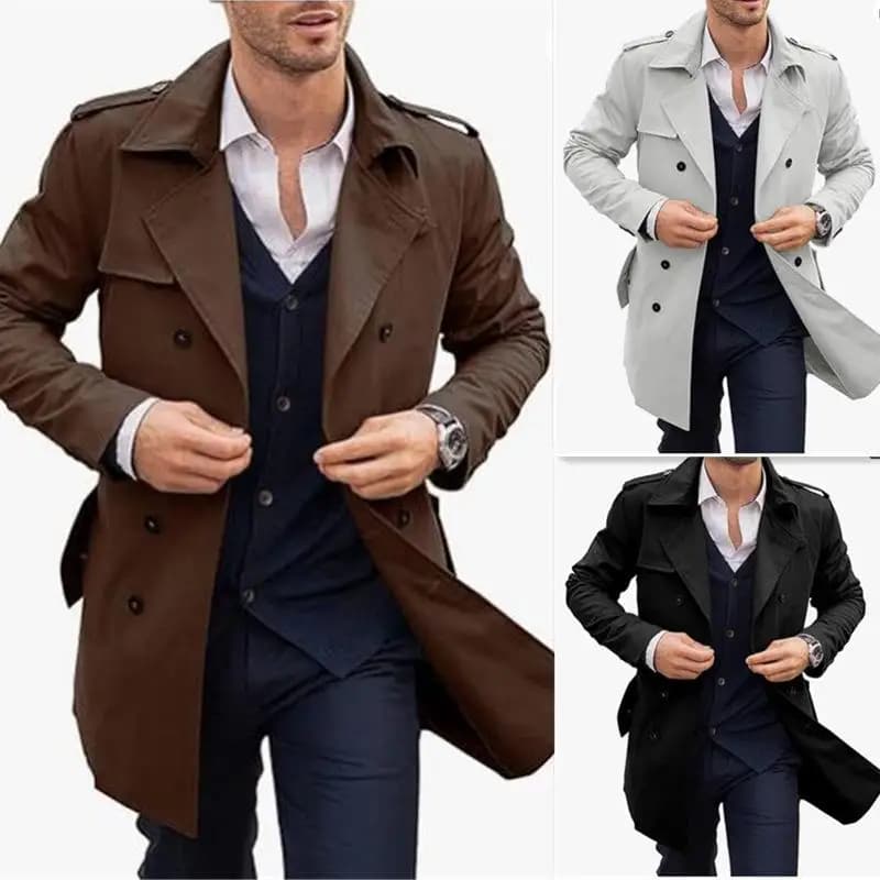 Nuovo Cappotto Lungo da Uomo Stile Casual 2024 con Doppia Fila di Bottoni, Giacca a Vento Comoda per Primavera e Autunno