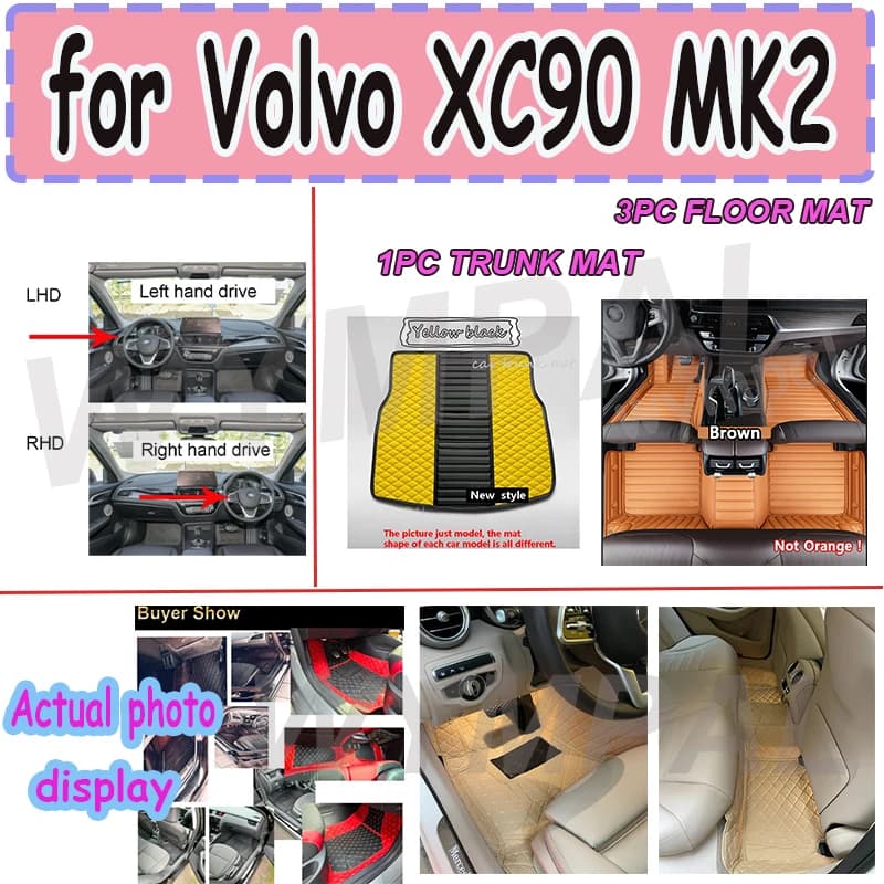 LUXURI Tappetini per auto per Volvo XC90 MK2 7 posti 2015 ~ 2022 Set tappetini in pelle Tappeto Parti interne auto Tappeto Tappetino impermeabile per auto