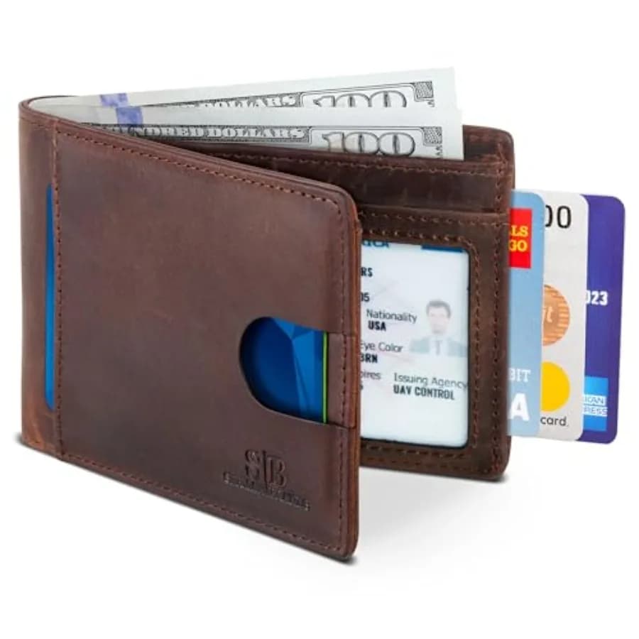 Portafoglio Sottile Bifold in Vera Pelle con Protezione RFID, Minimalista per Tasca Frontale, Regalo per Uomo