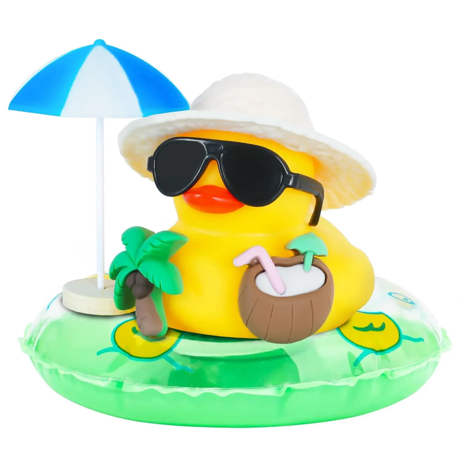 Rubber Duck Car Ornaments Squeaky Duck Car Dashboard Decorations with Coconut Sunglasse Umbrella
